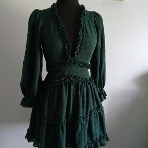Mini dress Saint + Secrets  color green Long Sleeves Size XS style Ruffles